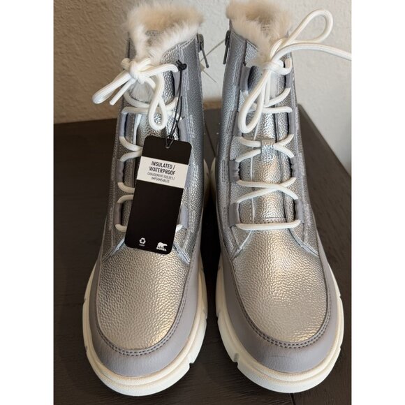 Sorel Explorer Big Kids Size 5  Lace Up Waterproof Winter Boots, Silver, - Picture 3 of 11
